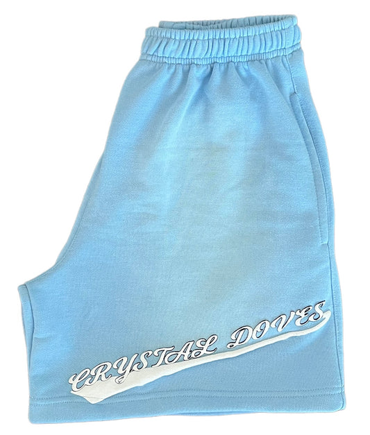 PUFF PRINT ACID WASHED SHORTS - PASTEL BLUE