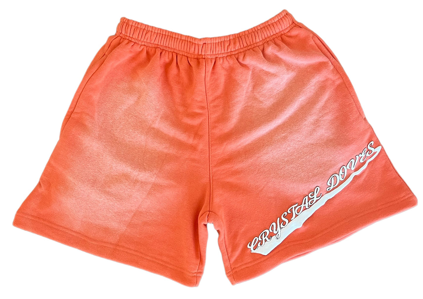 PUFF PRINT ACID WASHED SHORTS - PASTEL ORANGE