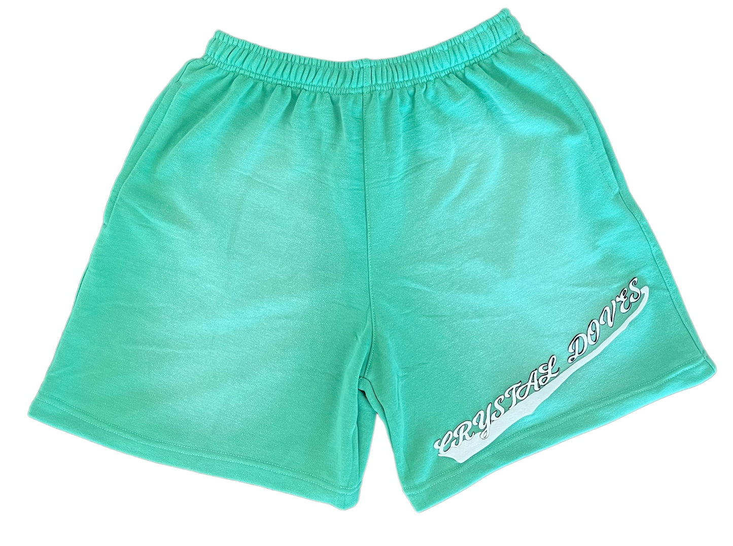 PUFF PRINT ACID WASHED SHORTS - PASTEL GREEN