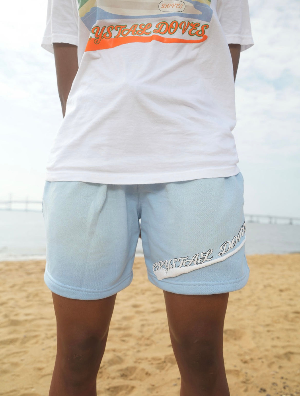 PUFF PRINT ACID WASHED SHORTS - PASTEL BLUE