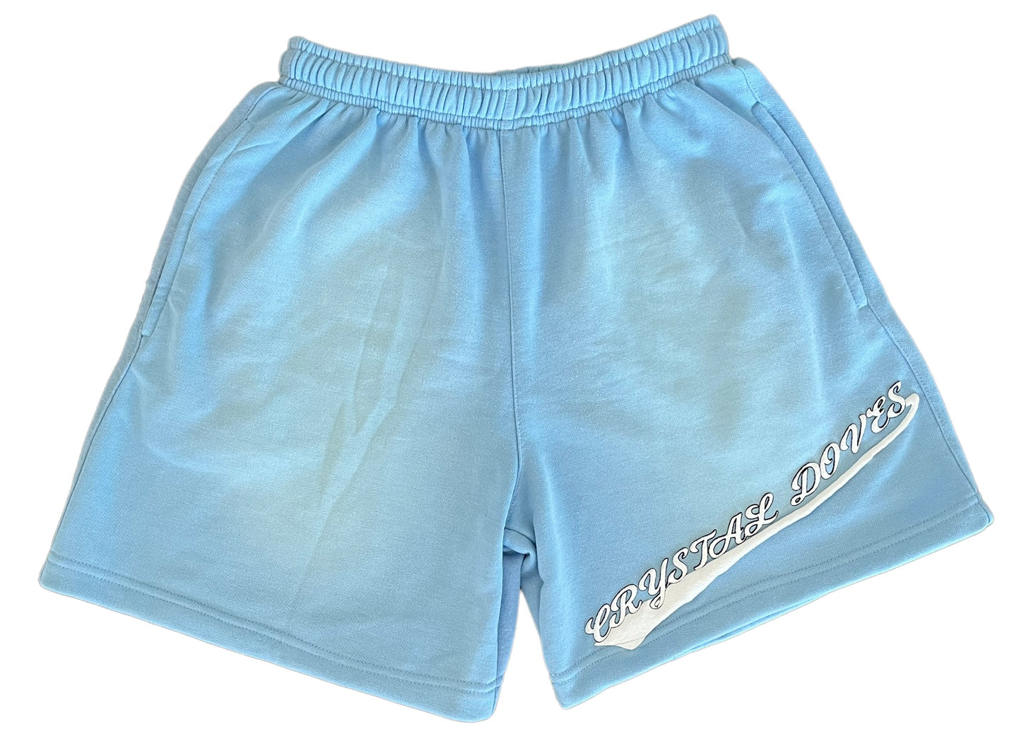 PUFF PRINT ACID WASHED SHORTS - PASTEL BLUE