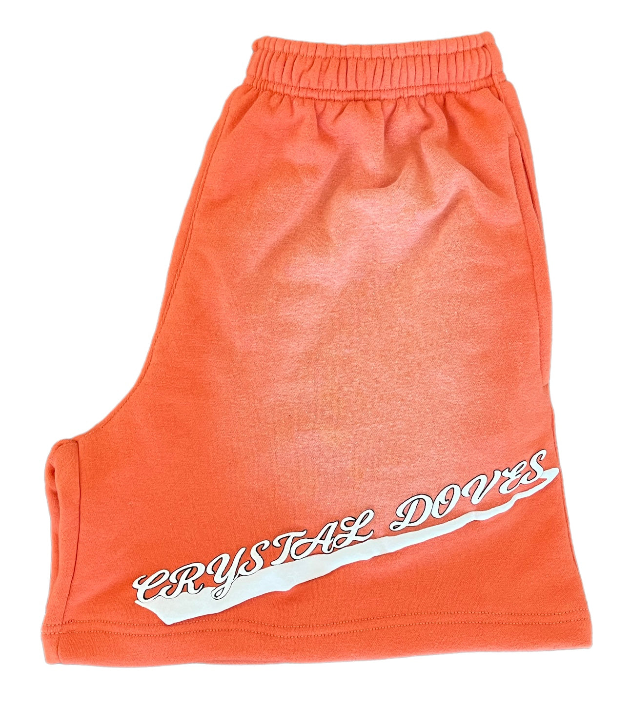 PUFF PRINT ACID WASHED SHORTS - PASTEL ORANGE