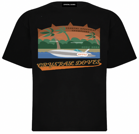 COASTAL SPEEDWAY TEE - BLACK (NON-DISTRESSED PRINT)