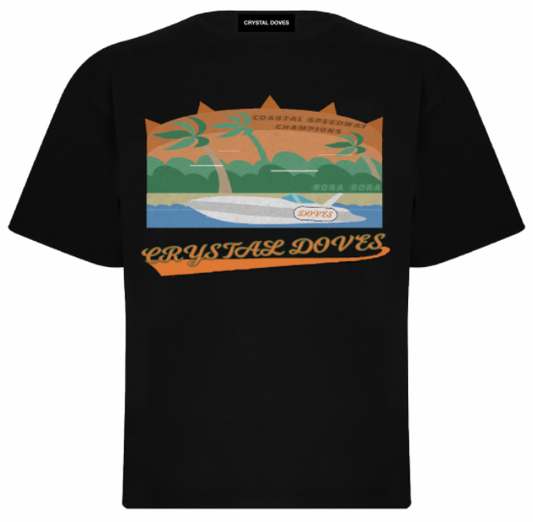 COASTAL SPEEDWAY TEE - BLACK (DISTRESSED PRINT)