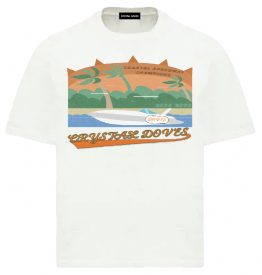 COASTAL SPEEDWAY TEE - WHITE (DISTRESSED PRINT)